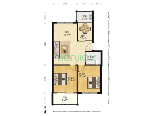 雁湖住宅区二组团 2室2厅1卫 85平方