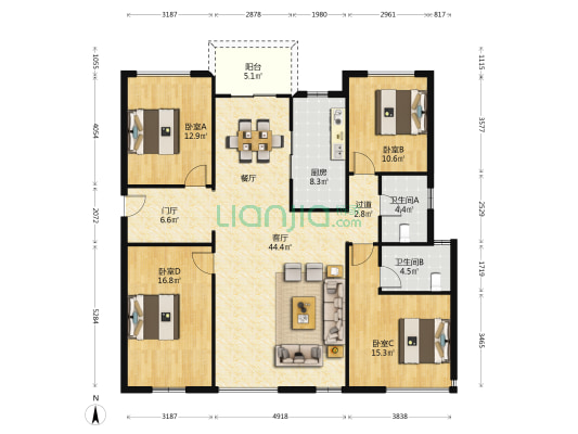 金隅金成东府 4室1厅2卫 161平方