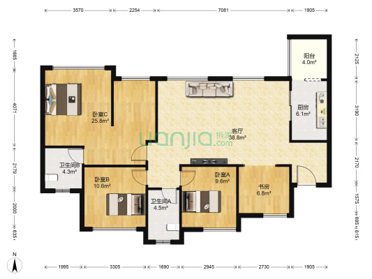 公园一号小区 4室1厅2卫 95平方