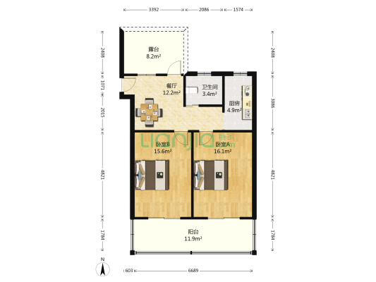 太湖花园 2室1厅1卫 75平方