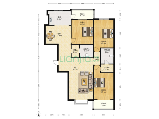 晋福鑫园 3室2厅2卫 188平方