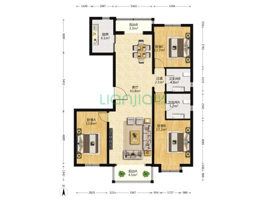 金胜嘉谊家园 3室1厅2卫 158平方