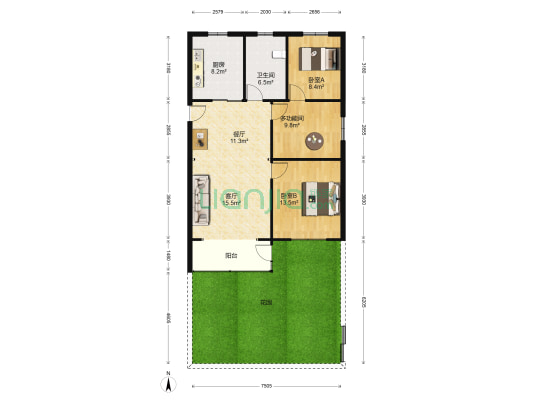 金田公寓 3室2厅1卫 90平方