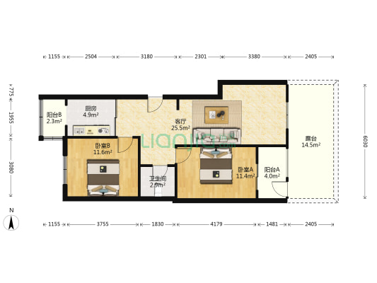 精装修，东西通透，总高6层一梯两户的电梯洋房-户型图