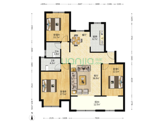 兰考仟禧华府 3室1厅2卫 133平方