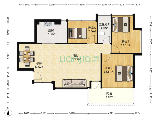 东南首府 3室2厅1卫 84平方