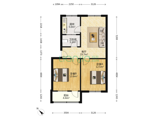 东风电仪家属院小区 2室1厅1卫 70平方