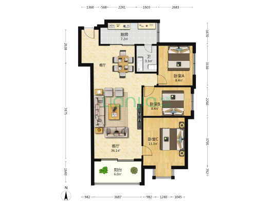 世贸西城 3室1厅1卫 111平方