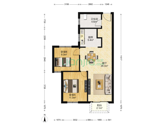 中建森林上郡一期 2室1厅1卫 87平方