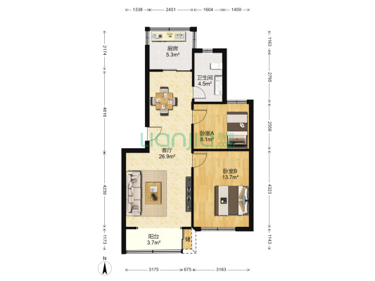 德兴花园 2室1厅1卫 75平方