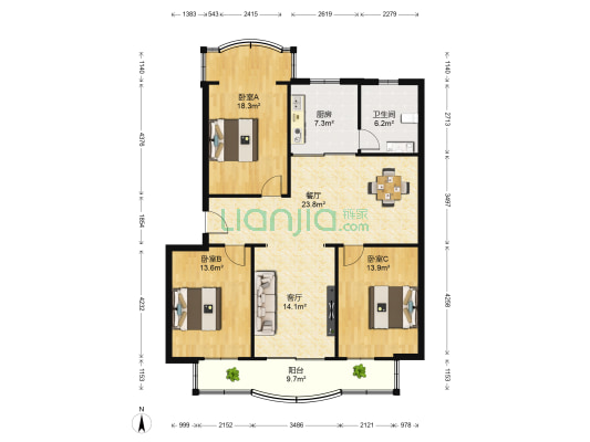 中欧金球公寓 3室2厅1卫 123平方