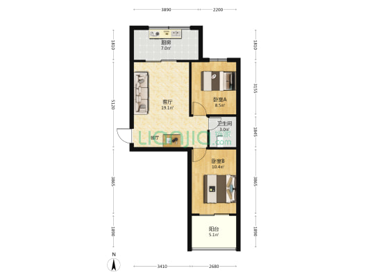 丽晶家园 2室1厅1卫 58平方