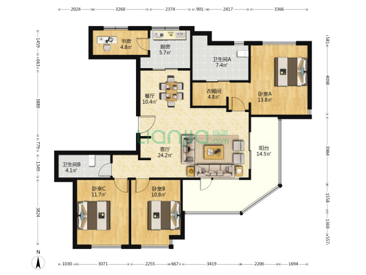 绿地海珀黄浦 4室2厅2卫 152平方
