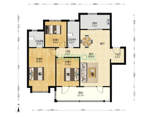 新城悦隽大都会 3室1厅2卫 135平方