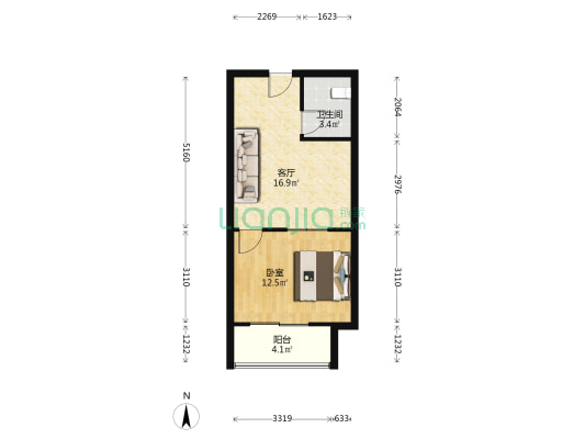 安粮蓝寓 1室1厅1卫 53平方