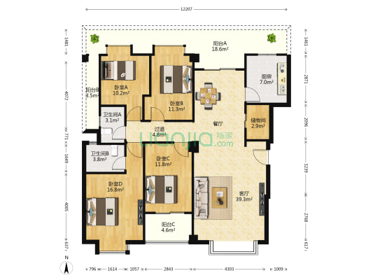 特房G01新座 4室1厅2卫 139平方