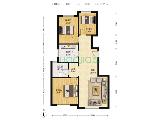 东岸名郡四期 3室1厅1卫 96平方