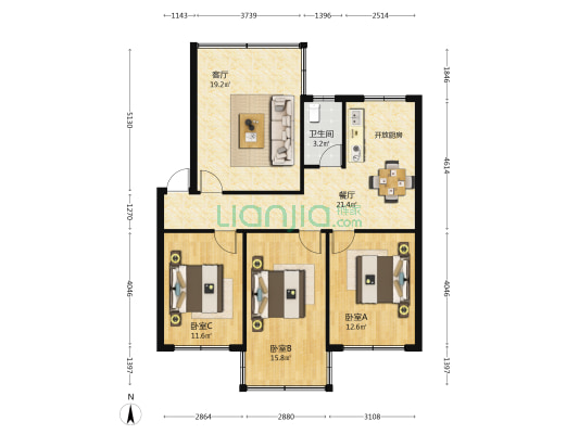 国信信托宿舍 3室2厅1卫 96平方