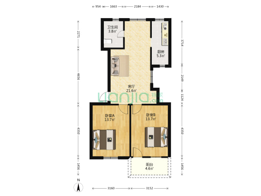 金泉弄1号 2室1厅1卫 90平方