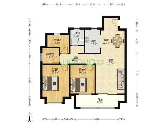 弘阳信德东方印 3室2厅1卫 113平方