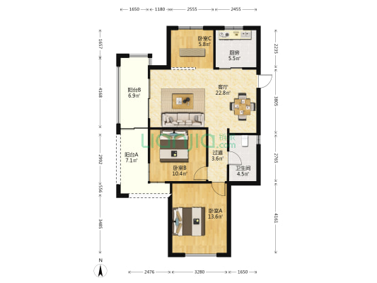逸品明珠花苑 3室1厅1卫 90平方