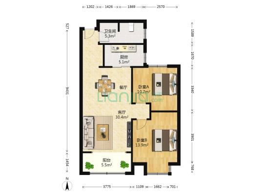 首座时代 2室1厅1卫 89平方