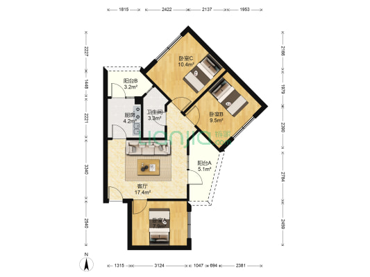群康路40号 3室1厅1卫 67平方