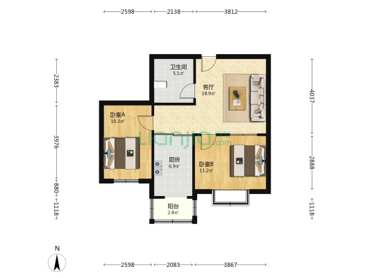 e佰家园 2室1厅1卫 70平方
