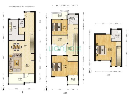 万科荷花苑 3室1厅3卫 182平方