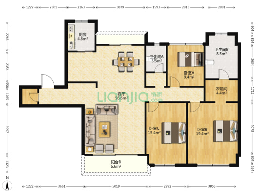 紫云名邸 155平 三房两厅两卫 低密度 小区环境优越-户型图