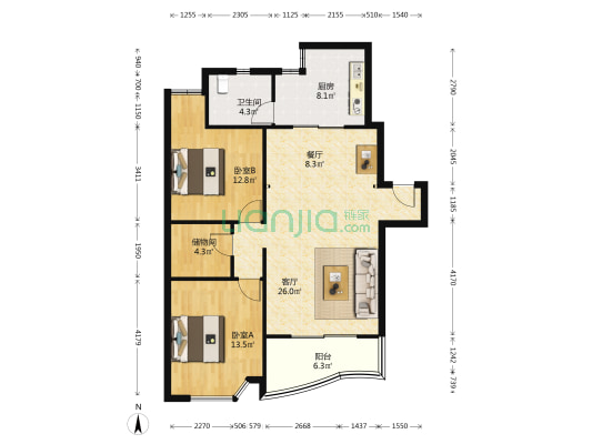 盛逸公寓 2室2厅1卫 112平方