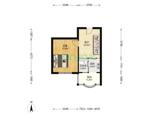 龙盛家园 1室1厅1卫 43平方
