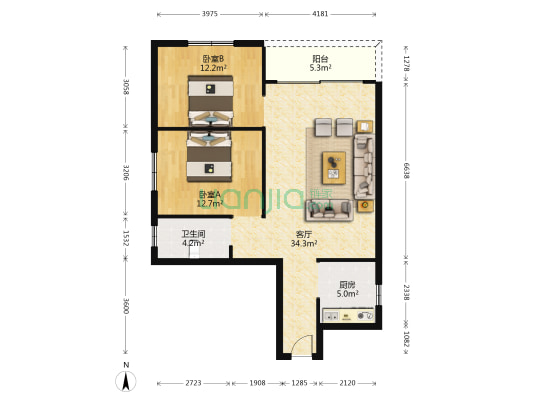 玉竹街 2室1厅1卫 95平方