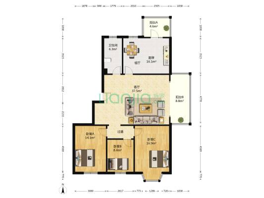 文景花园 3室1厅1卫 146平方