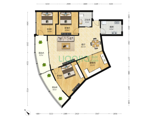 建设路39号 3室1厅1卫 128平方