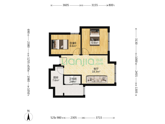 锦和康城▪锦绣苑 2室1厅1卫 58平方