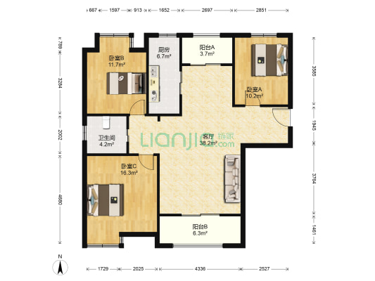 金尧华府 3室1厅1卫 110平方