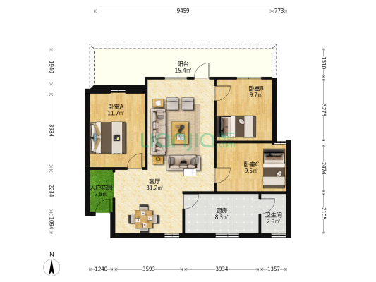 华洪新村 3室1厅1卫 94平方