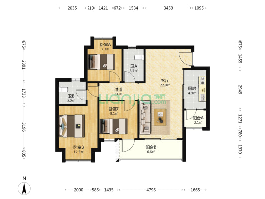 翡翠湾书苑 3室1厅2卫 92平方