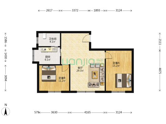 锦馥物业小区 2室1厅1卫 86平方
