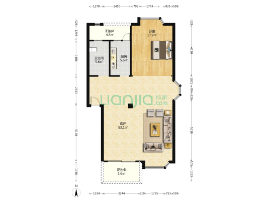 祥云新城 1室1厅1卫 102平方