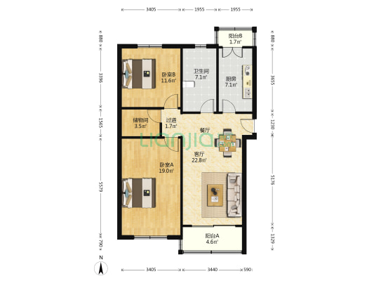 和田公寓 2室1厅1卫 94平方