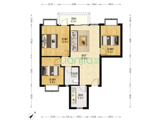 杜鹃园(杜鹃街) 3室1厅1卫 85平方