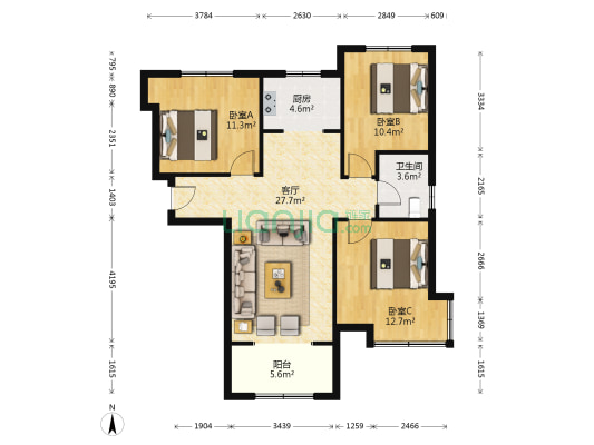 鹏渤印象城牛津花园 3室1厅1卫 98平方