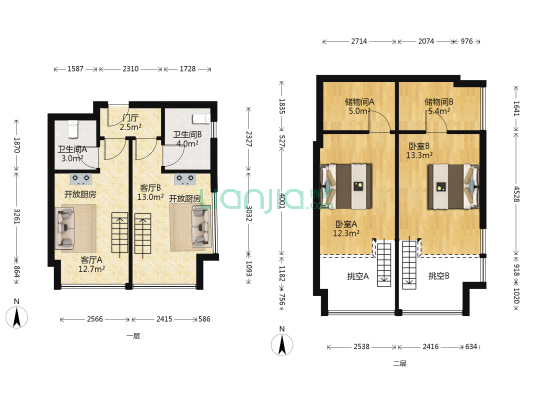 星耀中心 2室2厅2卫 69平方