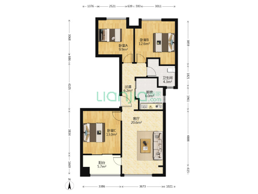 万科西庐二期 3室1厅1卫 88平方