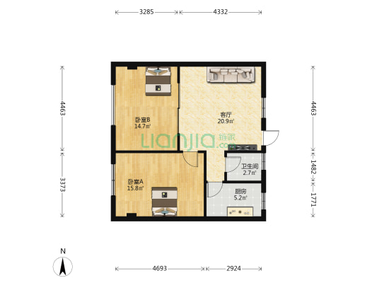 天和花园 2室1厅1卫 74平方