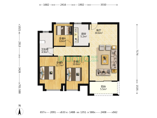 幸福里东郡 3室1厅1卫 98平方
