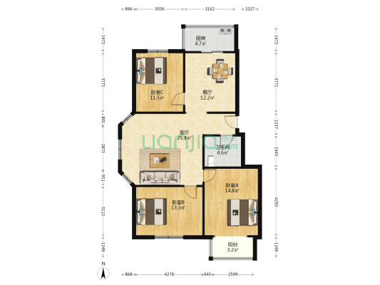 翠庭园 3室2厅1卫 116平方