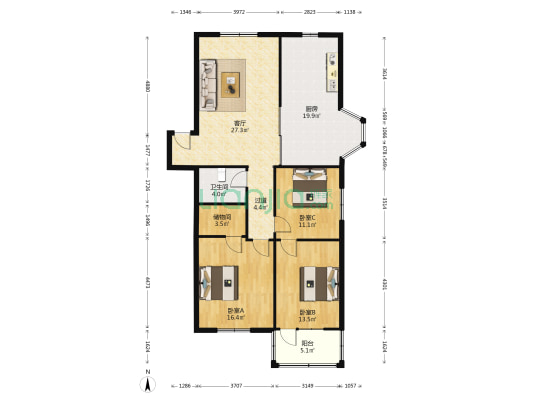 汇鑫水岸名苑 3室1厅1卫 126平方